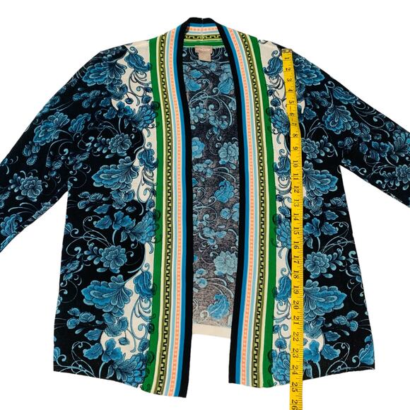 CHICO'S Cardigan Size 1 (US Sz M) Lightweight Floral Print Knit Boho Open Front - Picture 4 of 9